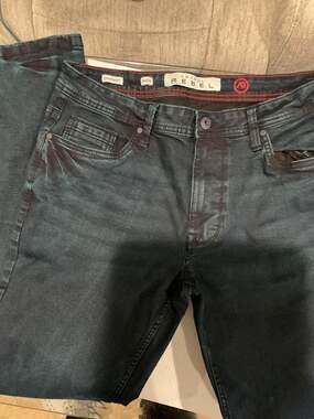 Artful Rebel Slim Straight Faded Teal Black Denim Jeans 34W 32L